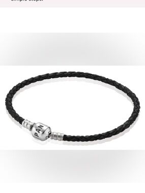 Pandora Black Braided Leather Bracelet with Silver PAN Clasp